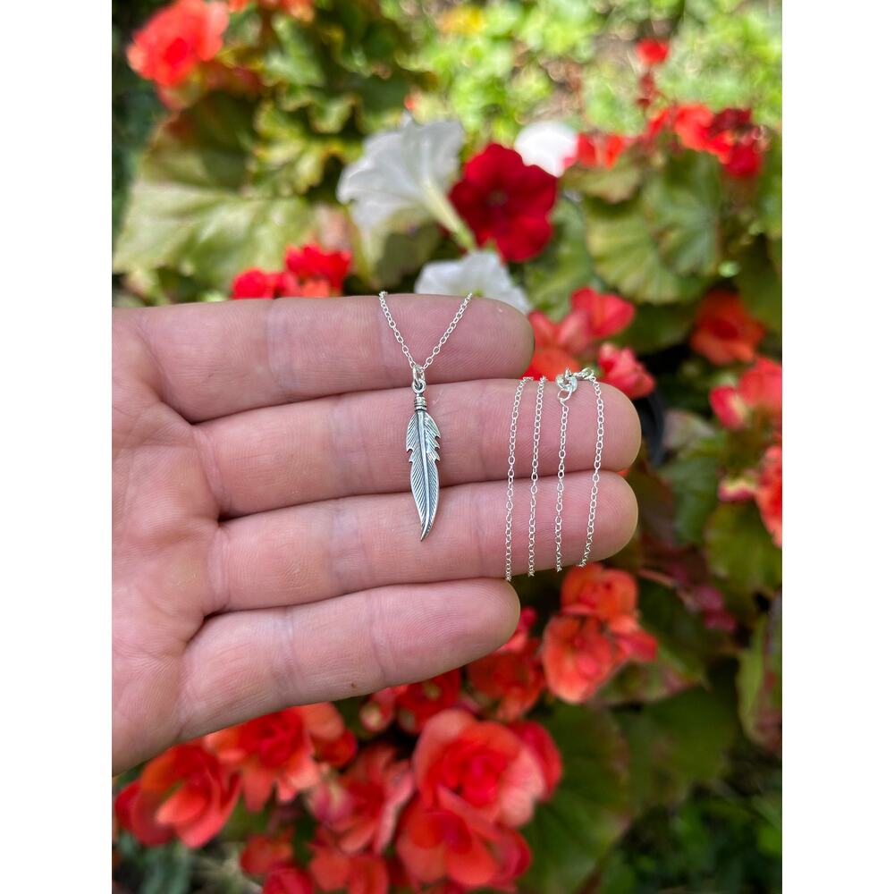 Sterling Silver Oxidized 3D Feather Necklace, Oxidized 3D Feather Necklace